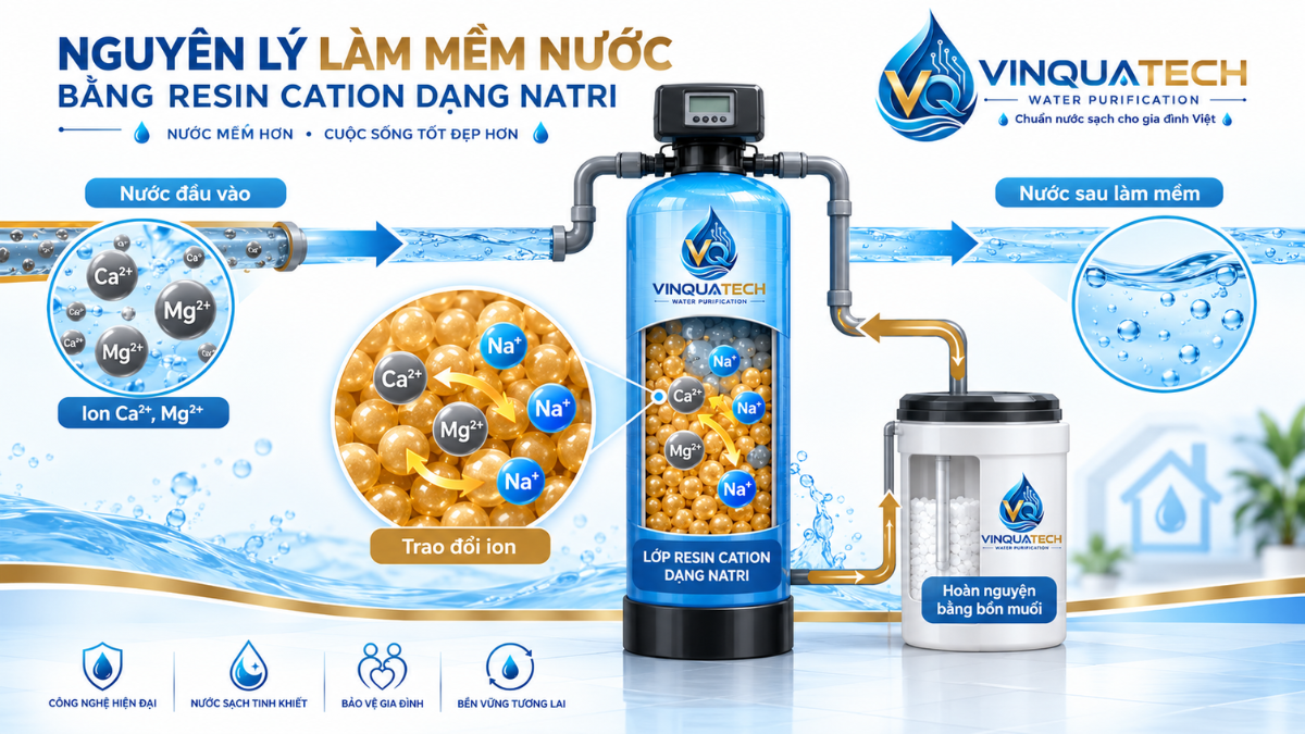 Nguyên lý trao đổi ion của hạt cation với canxi và magie