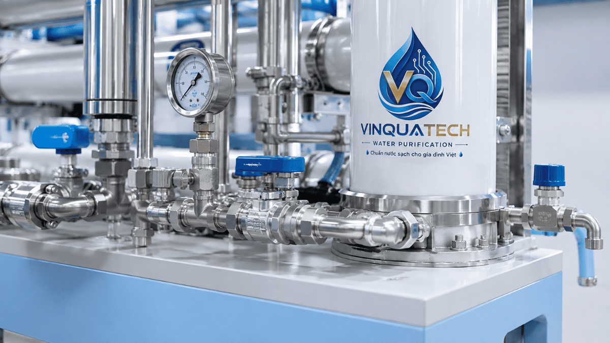 Van, đường ống và cột lọc trong hệ thống lọc nước đầu nguồn