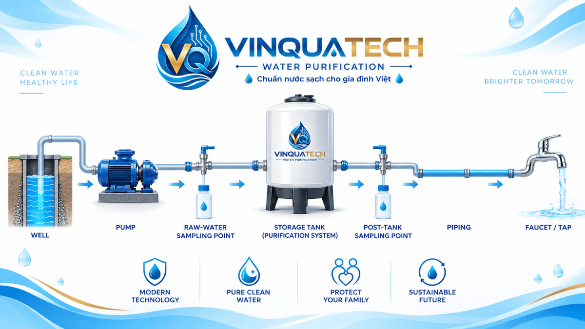 Quy trình lấy mẫu nước tại đầu giếng bồn chứa và vòi sử dụng
