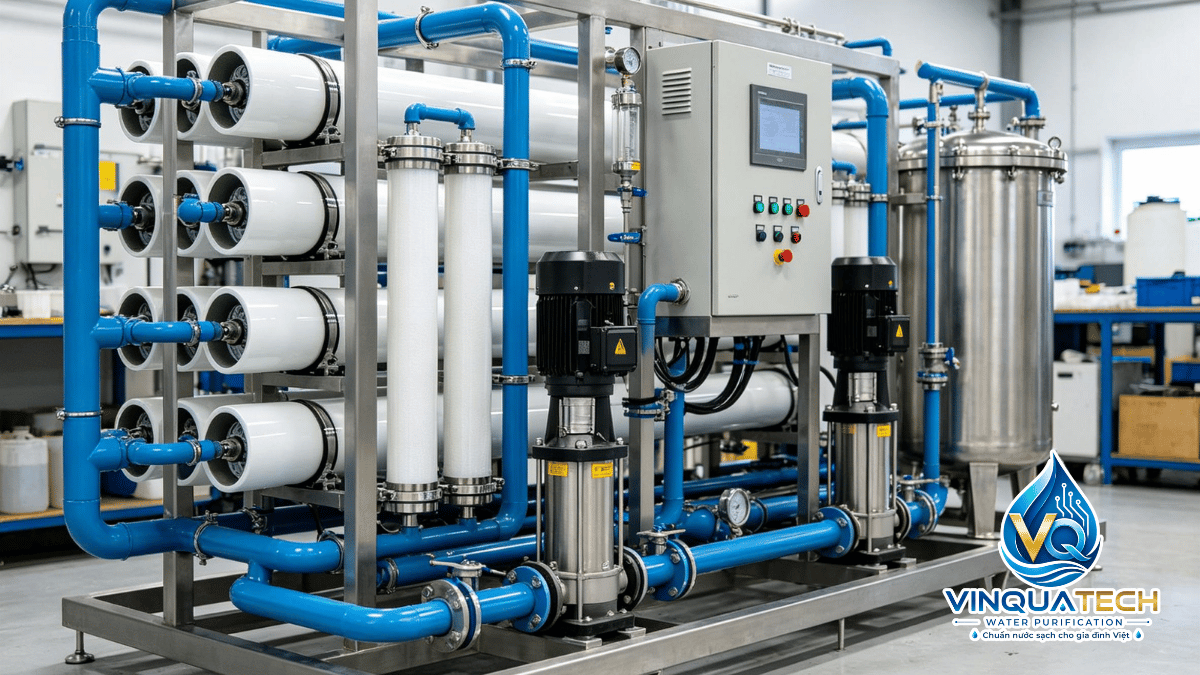Toàn cảnh hệ thống lọc nước UF tại khu kỹ thuật công trình