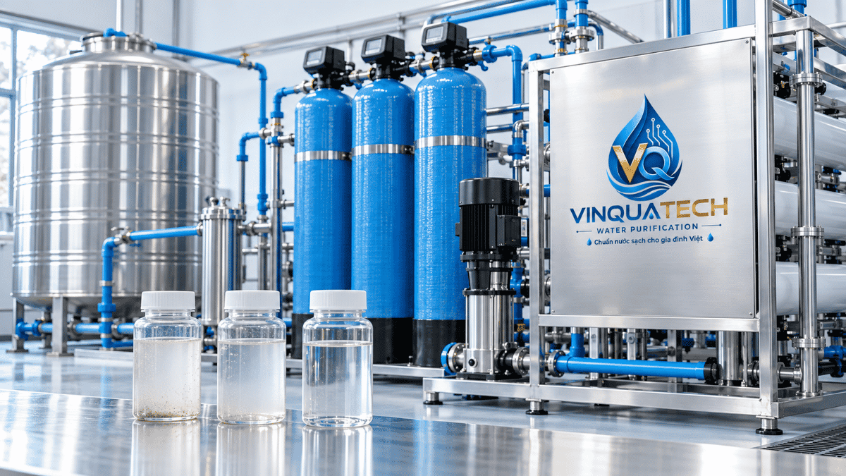 Mẫu nước có độ đục khác nhau được kiểm tra trước hệ thống lọc
