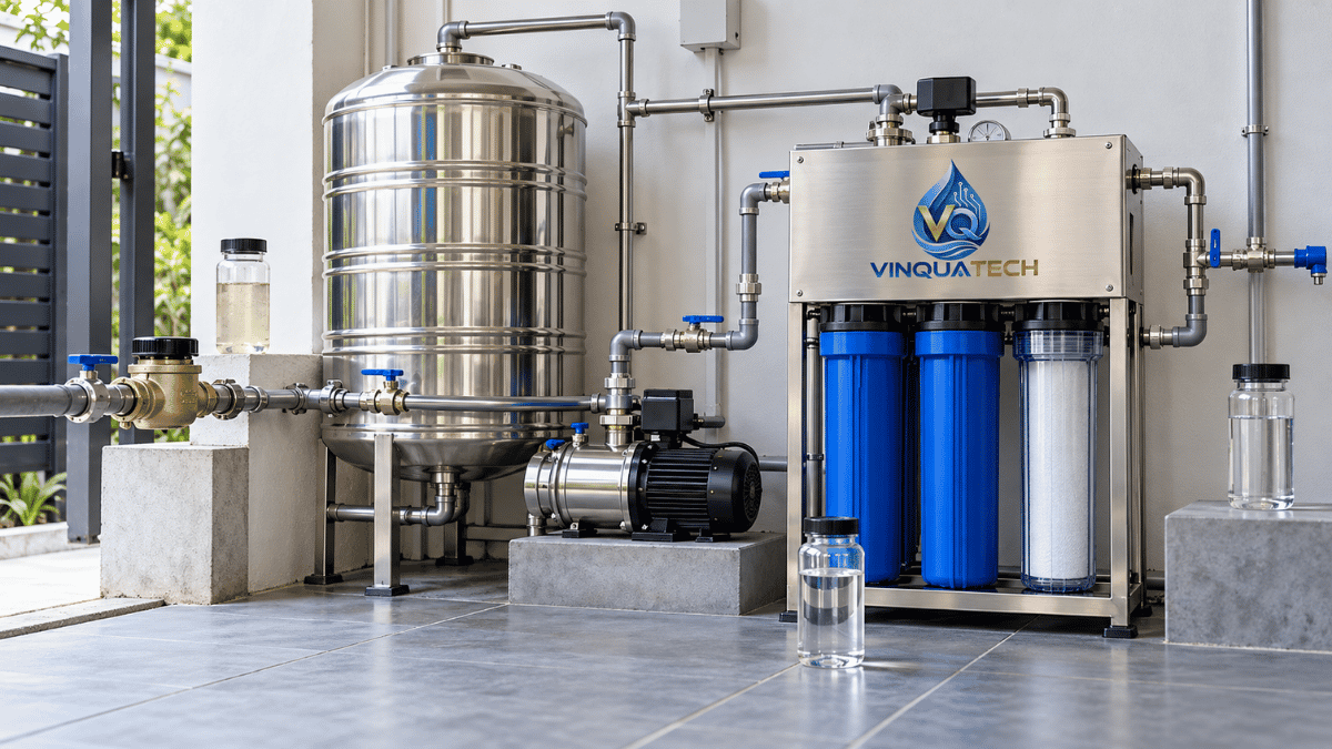 Kiểm tra nước máy có cặn tại nguồn vào bồn chứa và vòi sử dụng