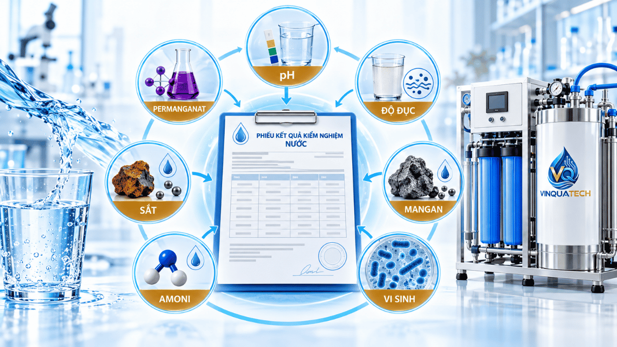 Sơ đồ đọc chỉ số permanganat cùng pH độ đục sắt mangan amoni và vi sinh