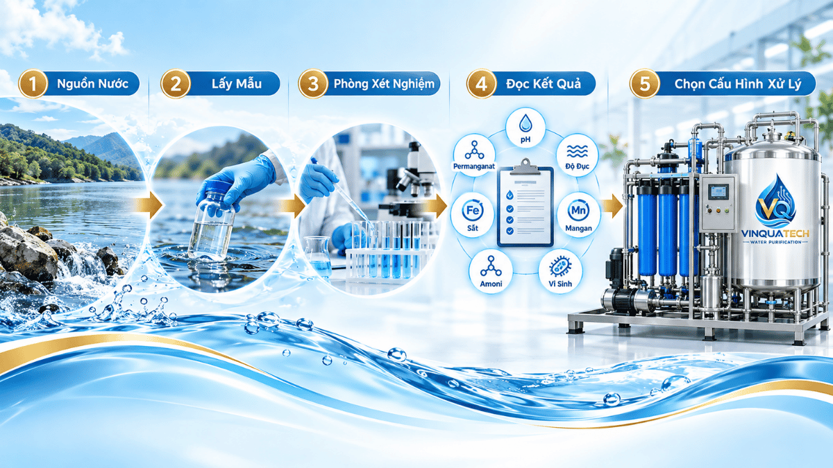 Quy trình từ lấy mẫu nước đến đọc kết quả và lựa chọn hệ thống xử lý