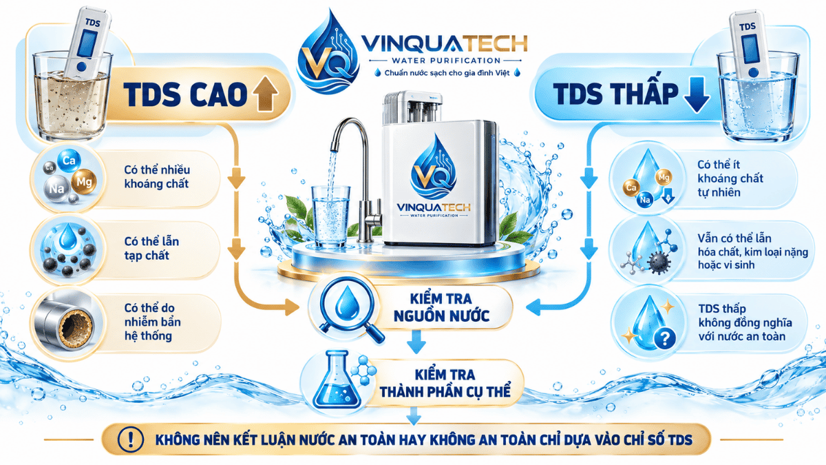 So sánh ý nghĩa của TDS cao và TDS thấp trong đánh giá nguồn nước