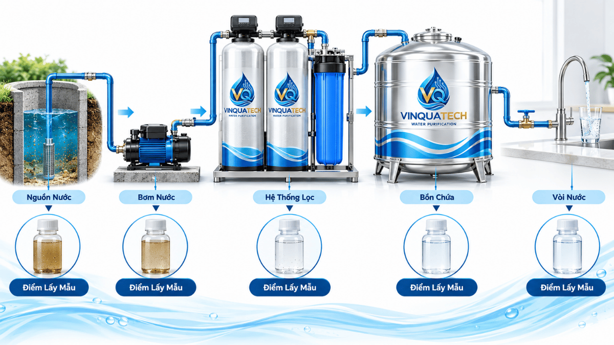 Quy trình kiểm tra nguồn nước hệ lọc bồn chứa và đường ống khi có cặn vàng