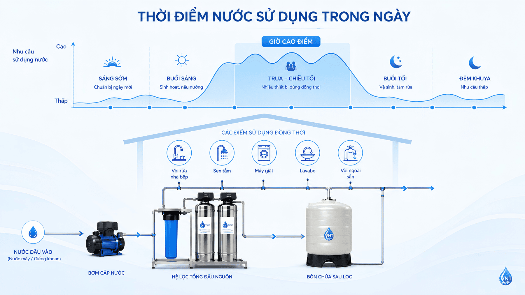 Minh họa cách xác định công suất hệ thống lọc tổng theo giờ cao điểm
