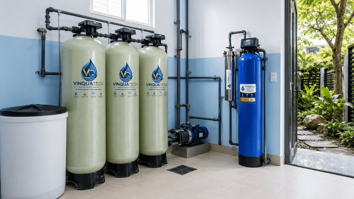 Hệ thống lọc nước đầu nguồn lắp trong khu vực kỹ thuật