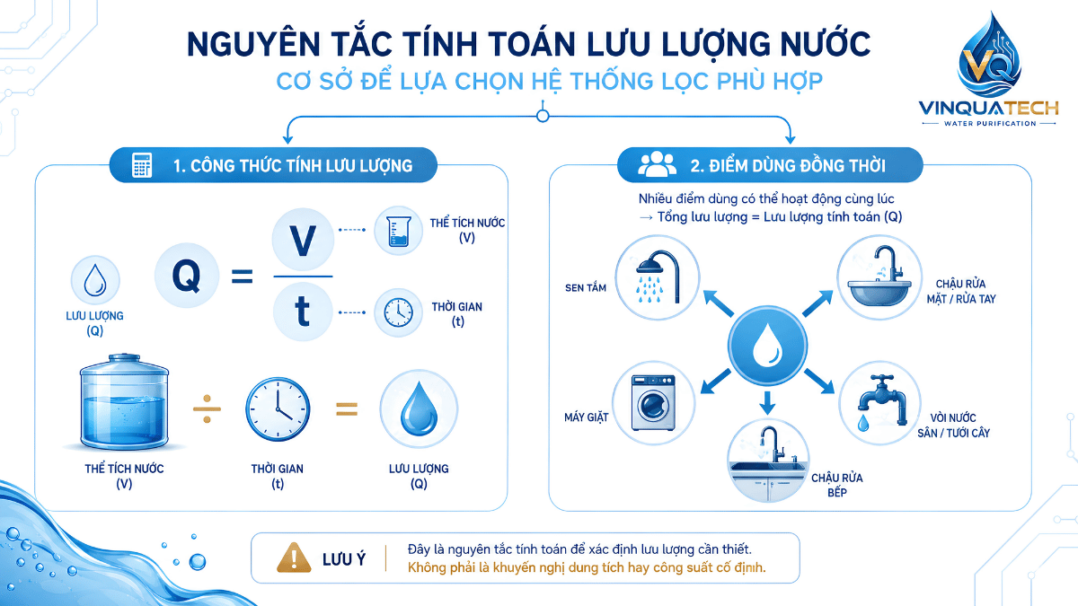 Công thức xác định lưu lượng lọc tổng theo thể tích và điểm dùng đồng thời