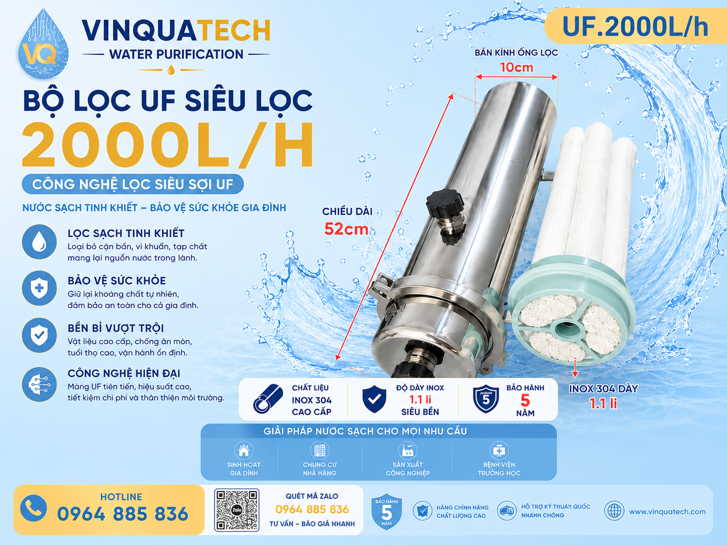 Bộ Lọc UF Siêu Lọc 2000L/giờ