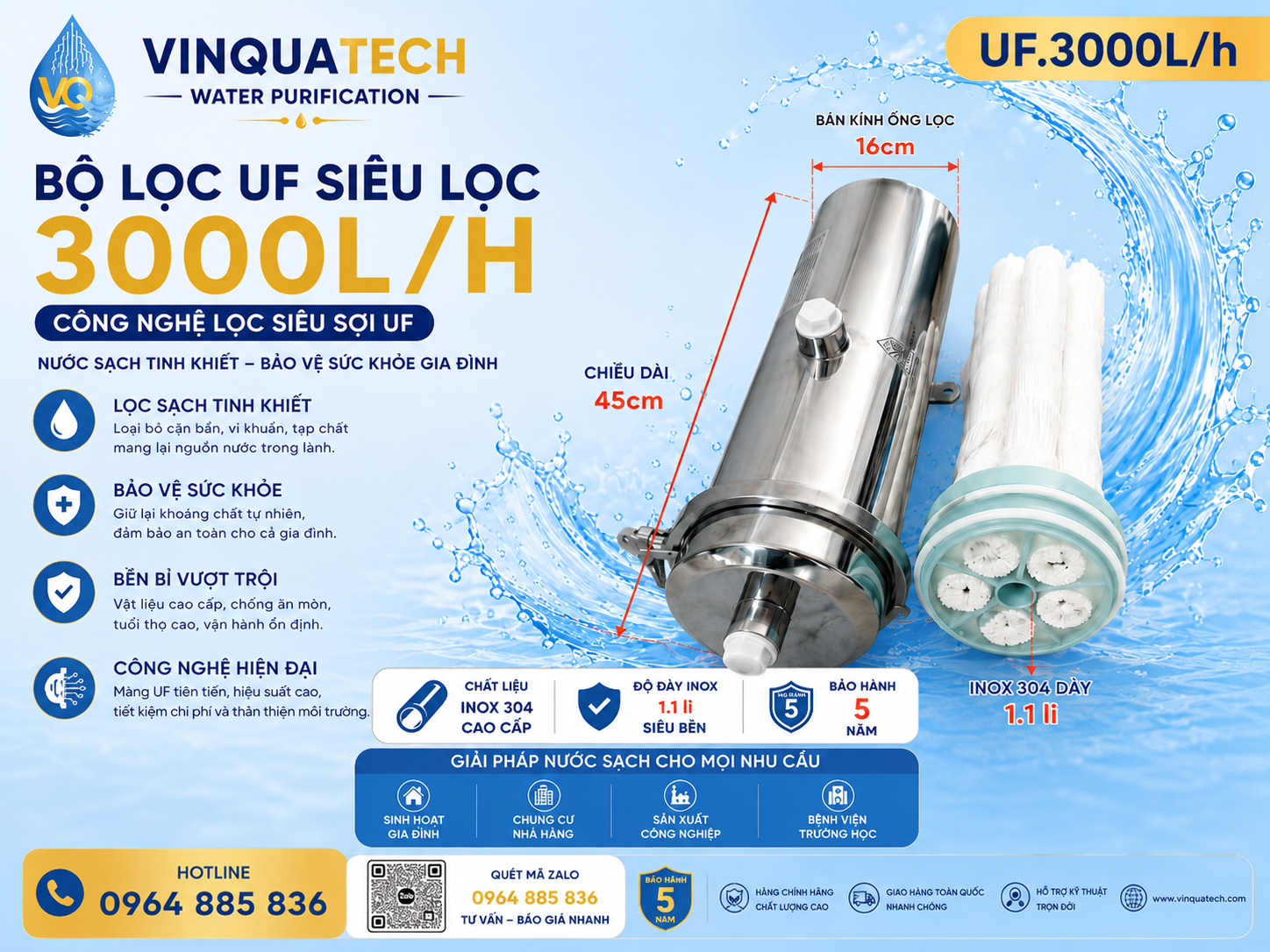 Bộ Lọc UF Siêu Lọc 3000L/giờ